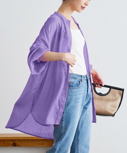 KOBE LETTUCE（コウベレタス）の「コットン100％シアービッグシャツチュニック（シャツ/ブラウス・レディース・モカ/オフホワイト/ピンク/パープル/オレンジ/ブラック・FREE）」の5枚目の写真
