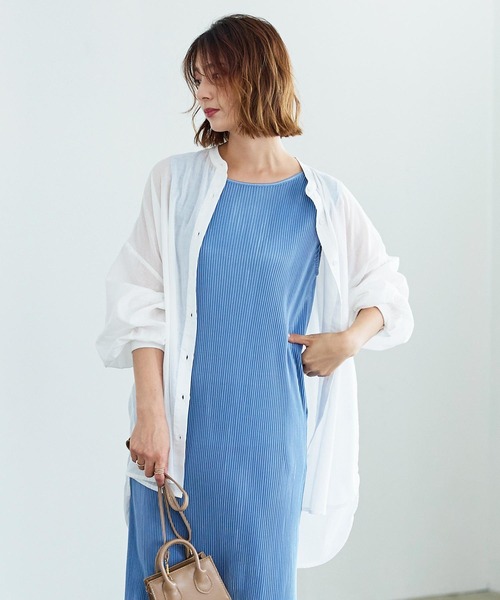 KOBE LETTUCE（コウベレタス）の「コットン100％シアービッグシャツチュニック（シャツ/ブラウス・レディース・モカ/オフホワイト/ピンク/パープル/オレンジ/ブラック・FREE）」の18枚目の写真