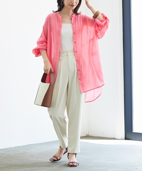 KOBE LETTUCE（コウベレタス）の「コットン100％シアービッグシャツチュニック（シャツ/ブラウス・レディース・モカ/オフホワイト/ピンク/パープル/オレンジ/ブラック・FREE）」の15枚目の写真