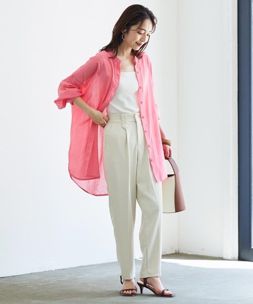 KOBE LETTUCE（コウベレタス）の「コットン100％シアービッグシャツチュニック（シャツ/ブラウス・レディース・モカ/オフホワイト/ピンク/パープル/オレンジ/ブラック・FREE）」の14枚目の写真