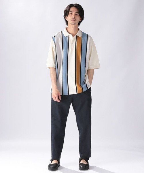 niko and...（ニコアンド）の「アシメストライプポロプルオーバー（ポロシャツ・メンズ・オフホワイト/ブラック/ベージュ/グリーン・MEDIUM/LARGE）」の11枚目の写真