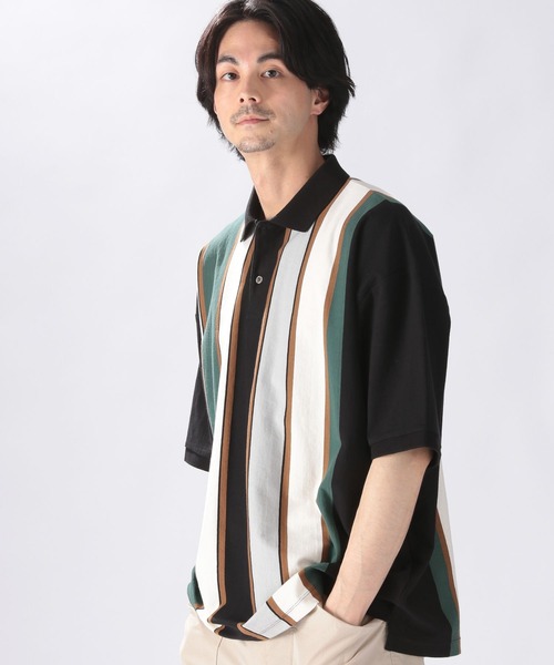 niko and...（ニコアンド）の「アシメストライプポロプルオーバー（ポロシャツ・メンズ・オフホワイト/ブラック/ベージュ/グリーン・MEDIUM/LARGE）」の8枚目の写真
