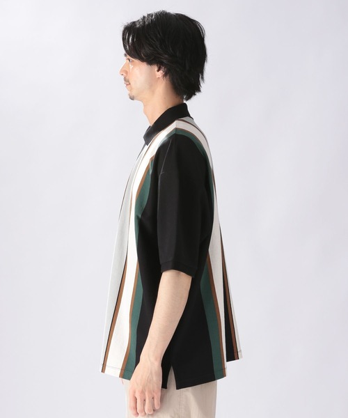 niko and...（ニコアンド）の「アシメストライプポロプルオーバー（ポロシャツ・メンズ・オフホワイト/ブラック/ベージュ/グリーン・MEDIUM/LARGE）」の7枚目の写真