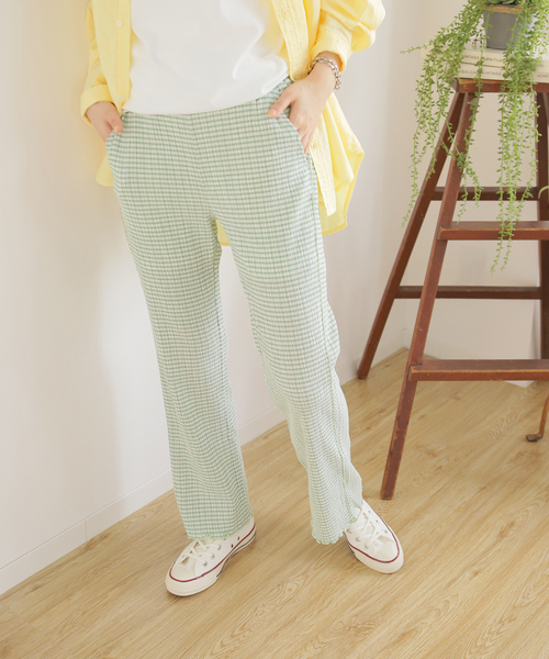 B.C STOCK(ベーセーストック)の「クリンクルチェックイージーパンツ(その他パンツ・レディース・ブラック/グリーン/オレンジ・FREE)」の21枚目の写真