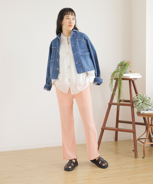 B.C STOCK(ベーセーストック)の「クリンクルチェックイージーパンツ(その他パンツ・レディース・ブラック/グリーン/オレンジ・FREE)」の15枚目の写真