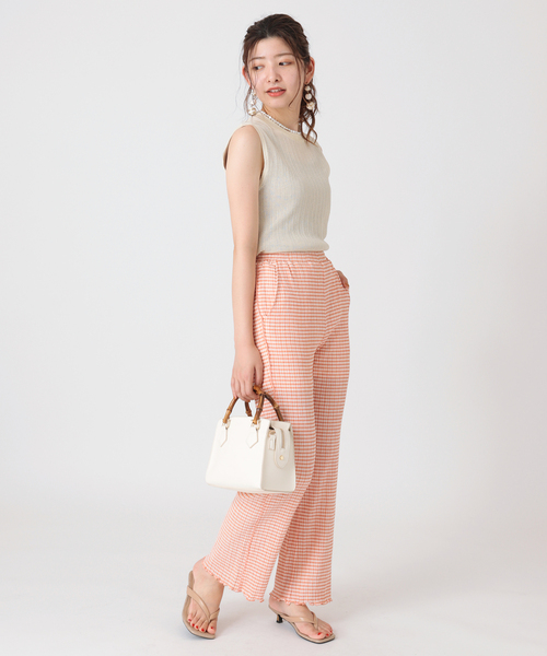 B.C STOCK(ベーセーストック)の「クリンクルチェックイージーパンツ(その他パンツ・レディース・ブラック/グリーン/オレンジ・FREE)」の8枚目の写真