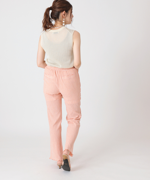 B.C STOCK(ベーセーストック)の「クリンクルチェックイージーパンツ(その他パンツ・レディース・ブラック/グリーン/オレンジ・FREE)」の6枚目の写真