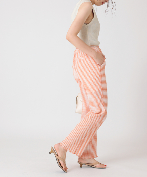 B.C STOCK(ベーセーストック)の「クリンクルチェックイージーパンツ(その他パンツ・レディース・ブラック/グリーン/オレンジ・FREE)」の5枚目の写真