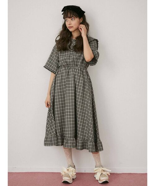 merry jenny（メリージェニー）の「チェックbigフリルカラーワンピース