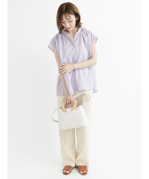 Lugnoncure（ルノンキュール）の「イージーケア（しわになりにくい）ギャザーブラウス（シャツ/ブラウス・レディース・ブラック/パープル/オフホワイト・ﾌﾘ-）」の7枚目の写真