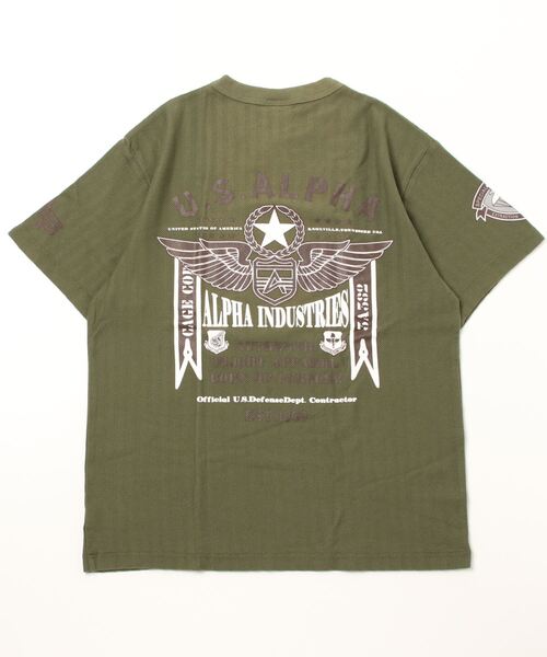 Alpha Industries（アルファインダストリーズ）の「ALPHA/アルファ HERRINGBONE MILITARY BACKPRINT T-SHIRT（Tシャツ/カットソー・メンズ・ホワイト/ブラック/グリーン系その他/ネイビー・L/M/XL）」の6枚目の写真