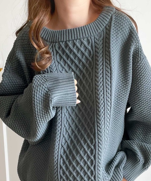 classicalelf（クラシカルエルフ）の「ニットなのに軽量！2wayケーブル編み圧縮ニット オーバーサイズ カーディガン（カーディガン/ボレロ・レディース・ブラック/モカ/グレイッシュベージュ/グレイッシュブルー・SMALL/MEDIUM/LARGE/X-LARGE）」の22枚目の写真