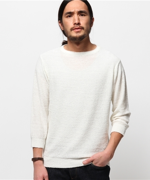 EDIFICE(エディフィス)の「◇リネン パイルボートネック 7ブ(ニット/セーター・メンズ・ベージュ/グリーン/ブルー系その他/ホワイト/イエロー・48/46/44)」の2枚目の写真