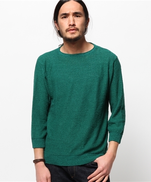 EDIFICE(エディフィス)の「◇リネン パイルボートネック 7ブ(ニット/セーター・メンズ・ベージュ/グリーン/ブルー系その他/ホワイト/イエロー・48/46/44)」の3枚目の写真