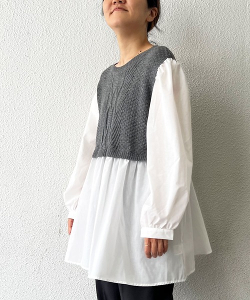 LBC（エルビーシー）の「ケーブルニットドッキングブラウス（シャツ/ブラウス・レディース・グレー/ダークブルー/ブラウン・M）」の2枚目の写真