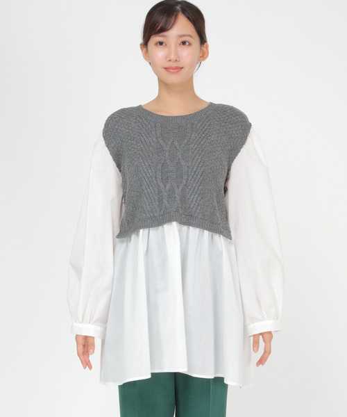 LBC（エルビーシー）の「ケーブルニットドッキングブラウス（シャツ/ブラウス・レディース・グレー/ダークブルー/ブラウン・M）」の5枚目の写真