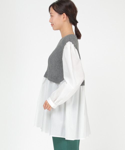 LBC（エルビーシー）の「ケーブルニットドッキングブラウス（シャツ/ブラウス・レディース・グレー/ダークブルー/ブラウン・M）」の4枚目の写真