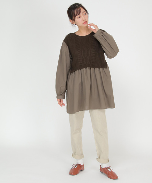 LBC（エルビーシー）の「ケーブルニットドッキングブラウス（シャツ/ブラウス・レディース・グレー/ダークブルー/ブラウン・M）」の14枚目の写真