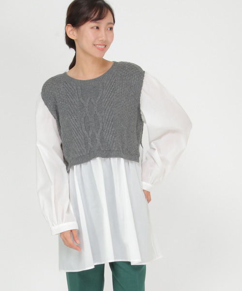 LBC（エルビーシー）の「ケーブルニットドッキングブラウス（シャツ/ブラウス・レディース・グレー/ダークブルー/ブラウン・M）」の21枚目の写真