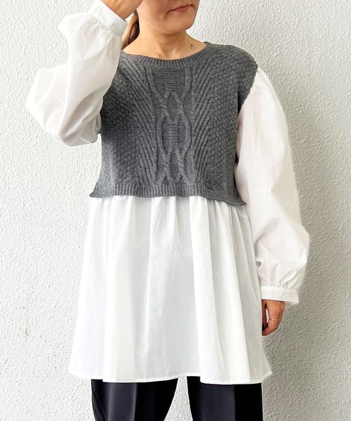 LBC（エルビーシー）の「ケーブルニットドッキングブラウス（シャツ/ブラウス・レディース・グレー/ダークブルー/ブラウン・M）」の22枚目の写真