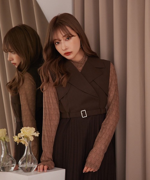 ANDGEEBEE（アンジービー）の「ノースリテーラープリーツワンピ（ワンピース・レディース・ブラウン/ブラック・MEDIUM）」の15枚目の写真