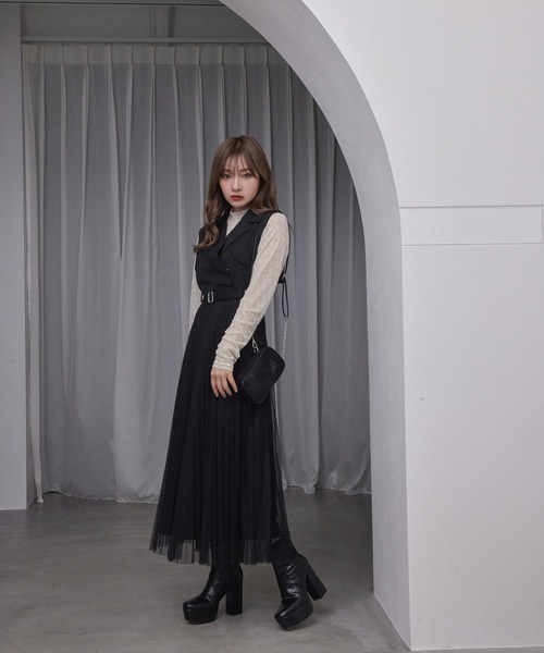 ANDGEEBEE（アンジービー）の「ノースリテーラープリーツワンピ（ワンピース・レディース・ブラウン/ブラック・MEDIUM）」の6枚目の写真