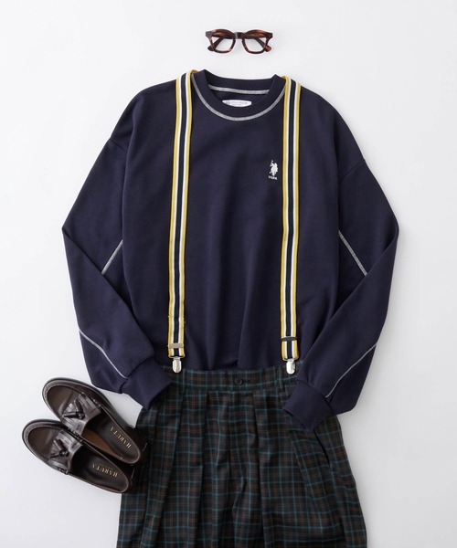 U.S. POLO ASSN.(ユーエスポロアッスン)の「U.S. POLO ASSN. /ユーエスポロアッスン 別注 ステッチ配色オーバーサイズスウェット長袖プルオーバー(スウェット・レディース・杢グレー/ブラック/グリーン/ピンク/オートミール/イエロー/ネイビー/オレンジ/アイボリー/パープル/カーキ/グレイッシュブルー/ミント・FREE)」の18枚目の写真