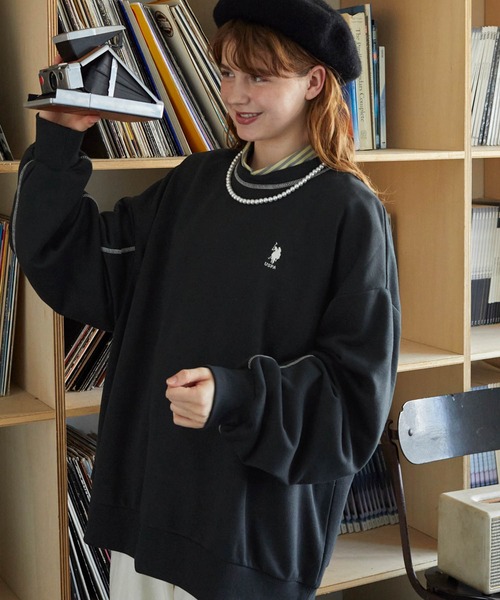 U.S. POLO ASSN.(ユーエスポロアッスン)の「U.S. POLO ASSN. /ユーエスポロアッスン 別注 ステッチ配色オーバーサイズスウェット長袖プルオーバー(スウェット・レディース・杢グレー/ブラック/グリーン/ピンク/オートミール/イエロー/ネイビー/オレンジ/アイボリー/パープル/カーキ/グレイッシュブルー/ミント・FREE)」の14枚目の写真