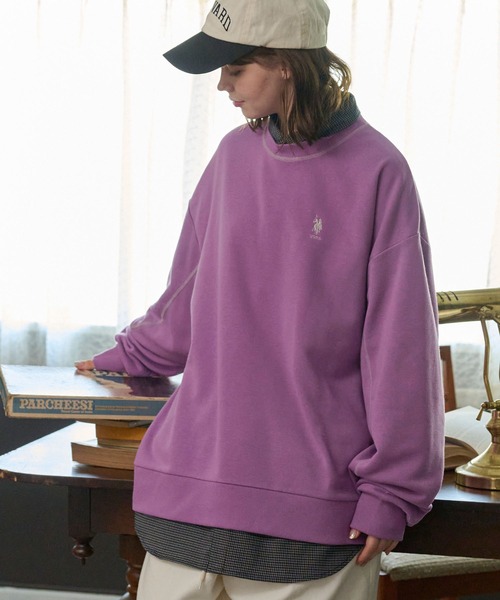 U.S. POLO ASSN.(ユーエスポロアッスン)の「U.S. POLO ASSN. /ユーエスポロアッスン 別注 ステッチ配色オーバーサイズスウェット長袖プルオーバー(スウェット・レディース・杢グレー/ブラック/グリーン/ピンク/オートミール/イエロー/ネイビー/オレンジ/アイボリー/パープル/カーキ/グレイッシュブルー/ミント・FREE)」の17枚目の写真