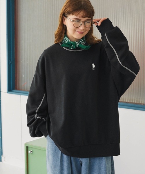 U.S. POLO ASSN.(ユーエスポロアッスン)の「U.S. POLO ASSN. /ユーエスポロアッスン 別注 ステッチ配色オーバーサイズスウェット長袖プルオーバー(スウェット・レディース・杢グレー/ブラック/グリーン/ピンク/オートミール/イエロー/ネイビー/オレンジ/アイボリー/パープル/カーキ/グレイッシュブルー/ミント・FREE)」の15枚目の写真