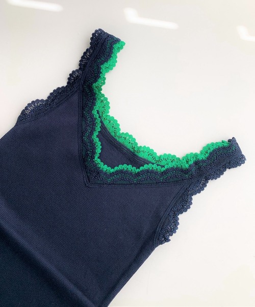 Q(キュー)の「バイカラーテレコタンク(タンクトップ・レディース・オレンジ/ネイビー/アイボリー/ピンク/グレー/レモンイエロー・MEDIUM)」の3枚目の写真