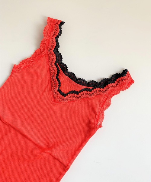 Q(キュー)の「バイカラーテレコタンク(タンクトップ・レディース・オレンジ/ネイビー/アイボリー/ピンク/グレー/レモンイエロー・MEDIUM)」の6枚目の写真