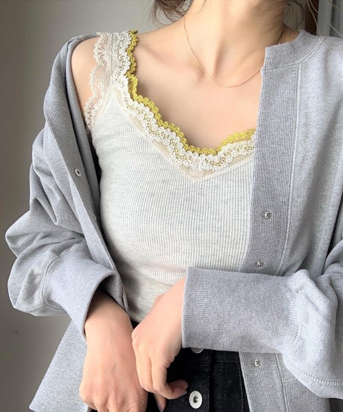 Q(キュー)の「バイカラーテレコタンク(タンクトップ・レディース・オレンジ/ネイビー/アイボリー/ピンク/グレー/レモンイエロー・MEDIUM)」の2枚目の写真