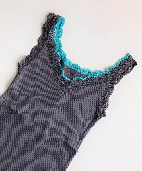 Q(キュー)の「バイカラーテレコタンク(タンクトップ・レディース・オレンジ/ネイビー/アイボリー/ピンク/グレー/レモンイエロー・MEDIUM)」の7枚目の写真