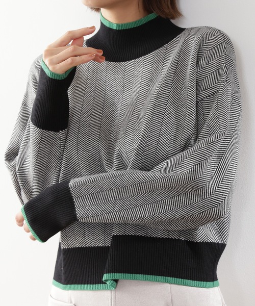 N.（N. Natural Beauty Basic）（エヌエヌナチュラルビューティーベーシック）の「◆バイカラーラインヘリンボンジャガードニット（ニット/セーター・レディース・ブラック/ブラウン/ブルー・MEDIUM）」の13枚目の写真