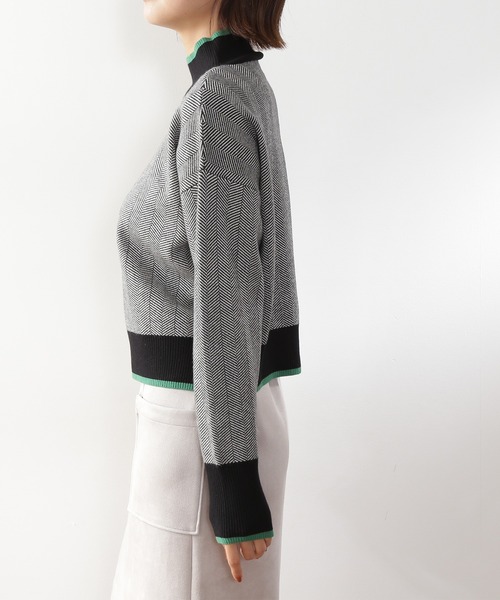 N.（N. Natural Beauty Basic）（エヌエヌナチュラルビューティーベーシック）の「◆バイカラーラインヘリンボンジャガードニット（ニット/セーター・レディース・ブラック/ブラウン/ブルー・MEDIUM）」の11枚目の写真