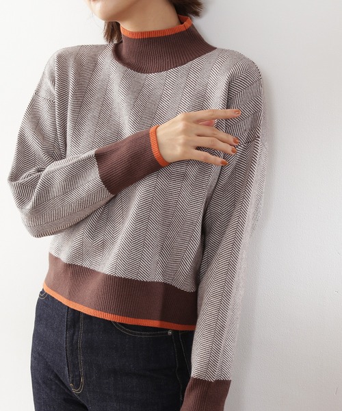 N.（N. Natural Beauty Basic）（エヌエヌナチュラルビューティーベーシック）の「◆バイカラーラインヘリンボンジャガードニット（ニット/セーター・レディース・ブラック/ブラウン/ブルー・MEDIUM）」の8枚目の写真