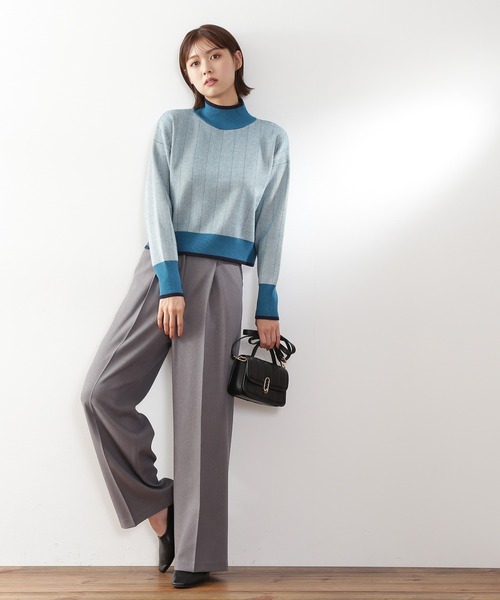 N.（N. Natural Beauty Basic）（エヌエヌナチュラルビューティーベーシック）の「◆バイカラーラインヘリンボンジャガードニット（ニット/セーター・レディース・ブラック/ブラウン/ブルー・MEDIUM）」の9枚目の写真