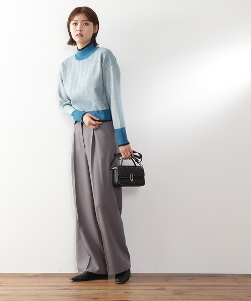 N.（N. Natural Beauty Basic）（エヌエヌナチュラルビューティーベーシック）の「◆バイカラーラインヘリンボンジャガードニット（ニット/セーター・レディース・ブラック/ブラウン/ブルー・MEDIUM）」の10枚目の写真