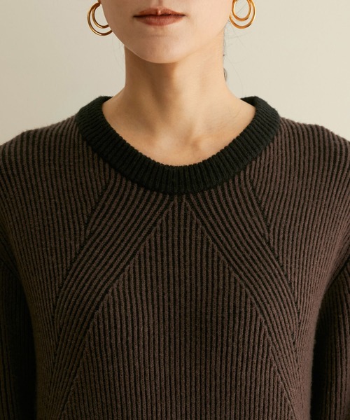 SALON adam et rope'（サロン アダム エ ロペ）の「【WEB限定】バイカラーリブニットワンピース（ワンピース・レディース・ダークブラウン/ベージュ/グリーン・FREE）」の16枚目の写真