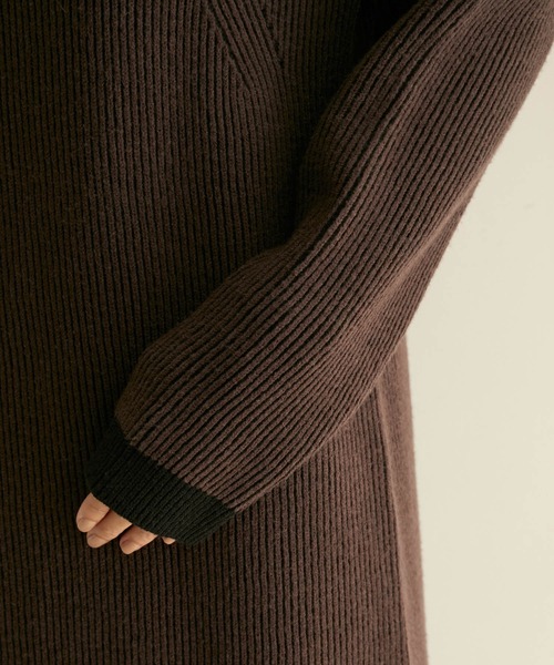 SALON adam et rope'（サロン アダム エ ロペ）の「【WEB限定】バイカラーリブニットワンピース（ワンピース・レディース・ダークブラウン/ベージュ/グリーン・FREE）」の17枚目の写真