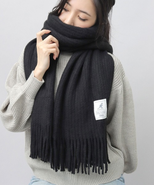 リブラッセル編み アクリルニット 大判 ボリューム マフラー / 大きめ