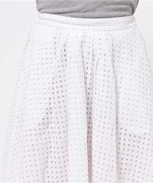 mystic(ミスティック)の「前タック膝下スカート(スカート・レディース・オフホワイト/ブラック/エメラルド・フリ-)」の7枚目の写真