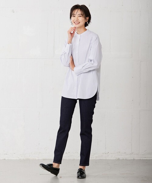 J.PRESS(ジェイプレス)の「【洗える】ストライプ バンドカラー ブラウス(シャツ/ブラウス・レディース・サックスブルー系1/ふじ色系1/ピンク系1・T15/T13)」の12枚目の写真