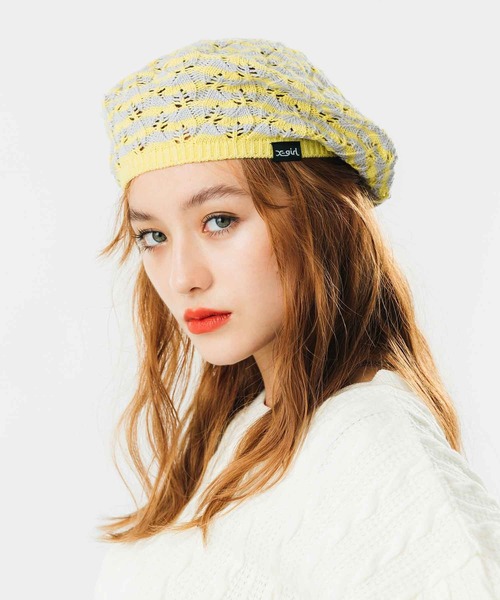 X-girl（エックスガール）の「STRIPED KNIT BERET（ハンチング/ベレー帽・レディース・ブラック/ネイビー/イエロー・ONE SIZE）」の5枚目の写真
