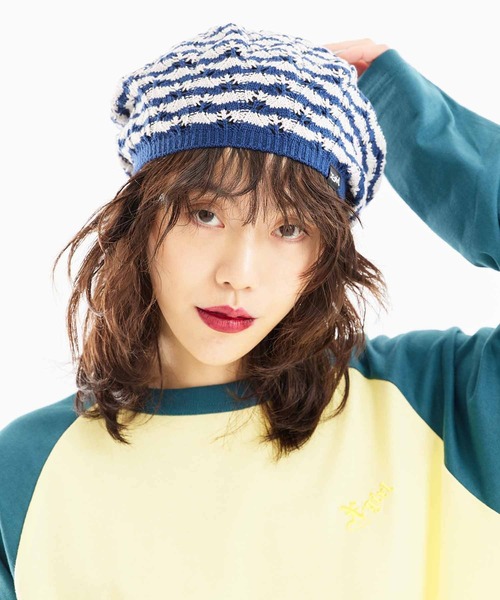 X-girl（エックスガール）の「STRIPED KNIT BERET（ハンチング/ベレー帽・レディース・ブラック/ネイビー/イエロー・ONE SIZE）」の6枚目の写真