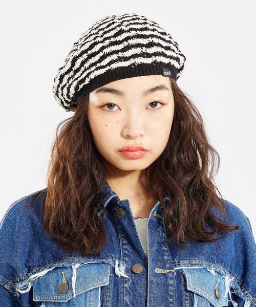 X-girl（エックスガール）の「STRIPED KNIT BERET（ハンチング/ベレー帽・レディース・ブラック/ネイビー/イエロー・ONE SIZE）」の7枚目の写真