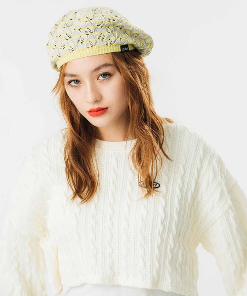 X-girl（エックスガール）の「STRIPED KNIT BERET（ハンチング/ベレー帽・レディース・ブラック/ネイビー/イエロー・ONE SIZE）」の8枚目の写真