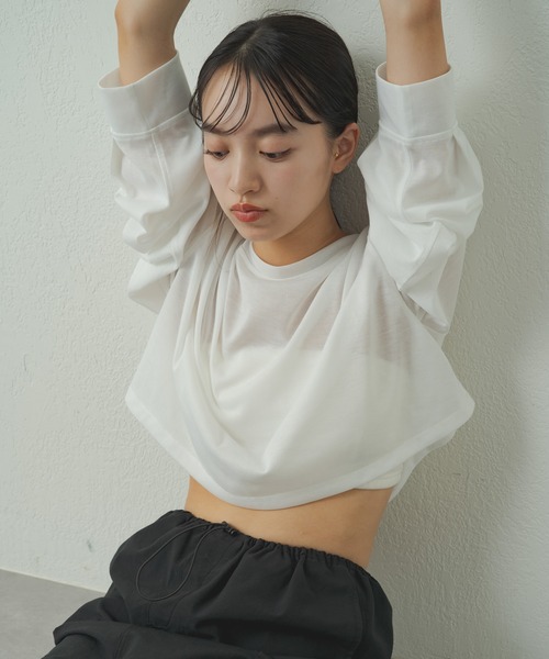 earthy(アーシー)の「【earthy_】シアークロップドロンT(Tシャツ/カットソー・レディース・オフホワイト/オレンジ/ブラック・FREE)」の8枚目の写真