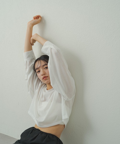 美品♡Theory CROPPED CN POシアーシャツ エアリーコットン WR-ctn-sheer-relax-LT-wh-06-